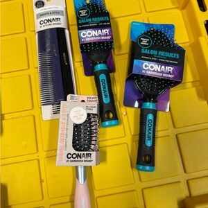 Conair Hairbrush and Comb Set - Black, Blue, and Pink